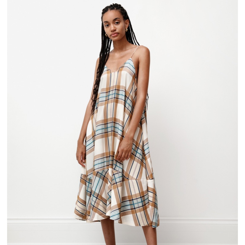 Studio Nicholson Van Oahu Dress Viscose Tan Check